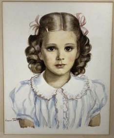 Agnes Gabrielle (McNulty) Tait (1894 - 1981) Watercolor Portrait Of Young Girl