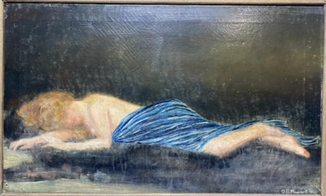 Sallie Blyth Ramsay Mummert (1888 - 1938) Oil painting of reclining nude Texas artist 1916