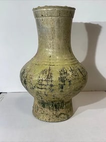 Han Dynasty Jar Vase Green Glaze with Gold Hue almost 15”