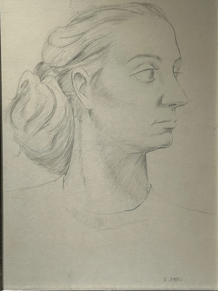 Emilio Amero Original Signed Pencil Drawing Of Lady Mexican Modernist Very RARE (1 of 3)