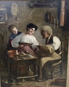 Cop Agresti Oil Painting titled The Shoe Cobbler Newcomb Macklin Frame