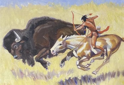 Ruth Monro Augur Indian on a Buffalo Hunt WPA Artist Rare