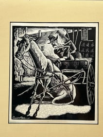 Grover Page woodcut print titled The First Sit Down Strike" created 1938