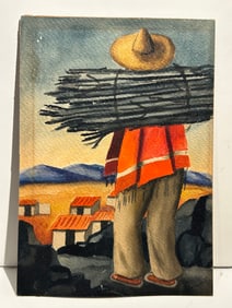 Mexican Modernist watercolor painting signed C Levin D