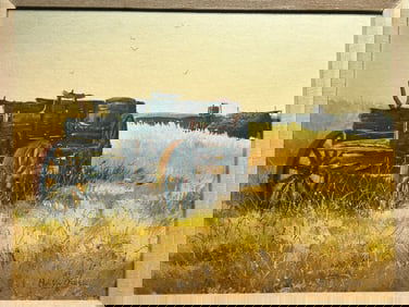 Austin Deuel (1939 - 2021) Oil Painting Landscape with Antique Wagon