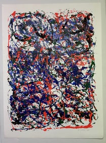 Abstract Mixed Media painting signed Dated A Lopez 1968 Pollock Style