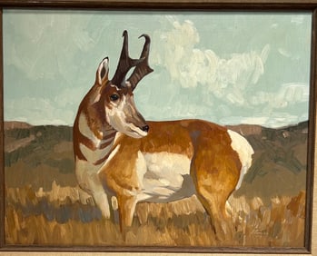 David Hettinger Oil painting of a Pronghorn Signed dated 1977