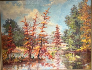 Normah Louise Alcott Knight (1910 - 2005) Oil Painting Texas Landscape Kerrville Autumn