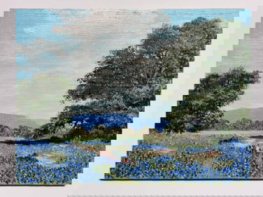 Vintage Texas Landscape Bluebonnet oil painting Signed
