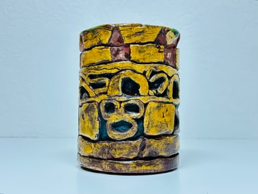 Mid-century, modern brutalist, glazed pottery pencil / paintbrush holder. Thick-heavy