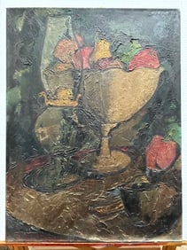 Mid-century modern Cubist still life Heavy impasto oil painting