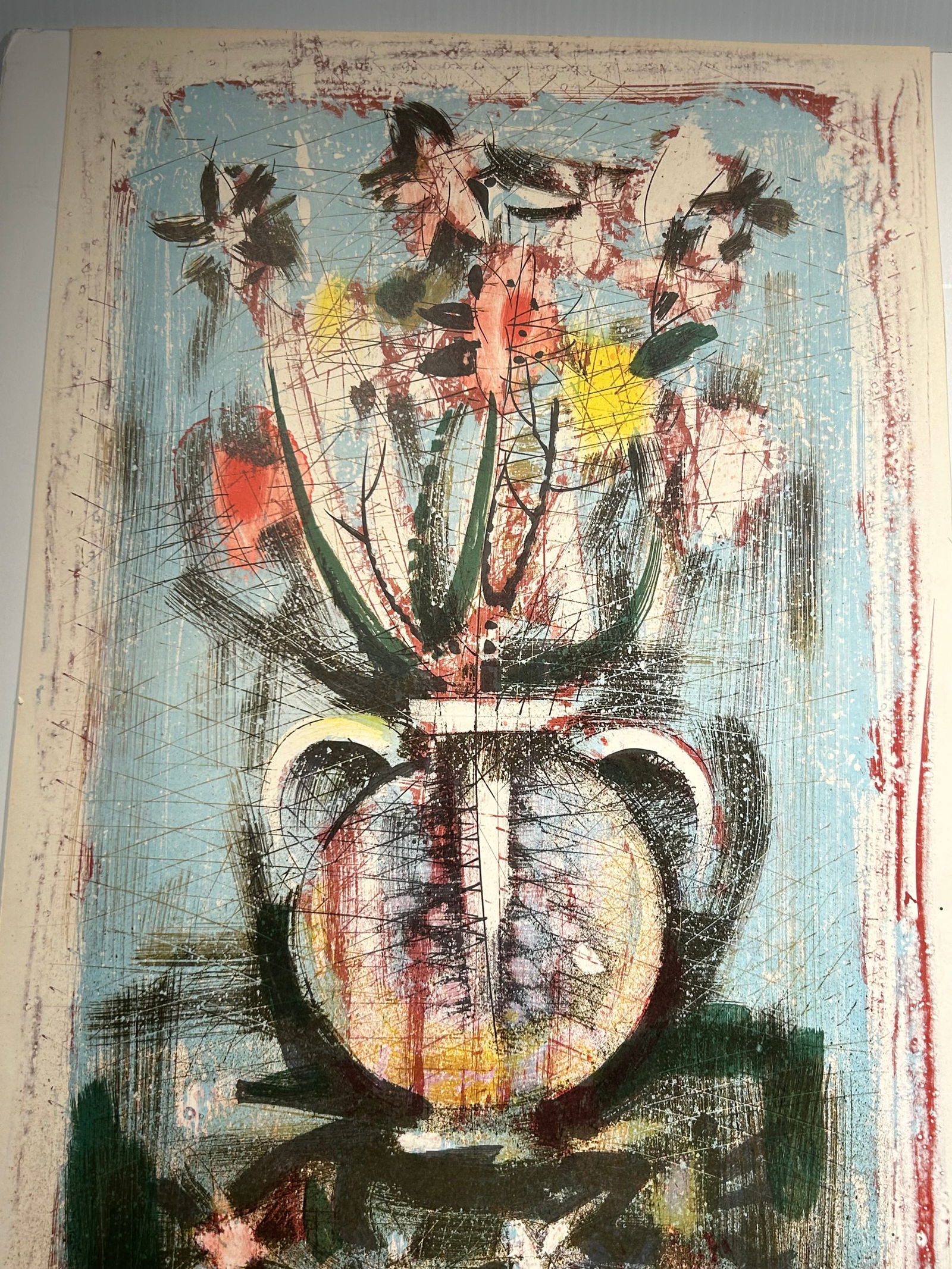 Paul Maxwell modernist still life lithograph: Paul Maxwell modernist still life lithograph..Size is 17” x 28”..