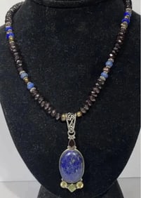 Beautiful Necklace with Lapis, Pearl, Amethyst, Garnet, and Sterling Silver