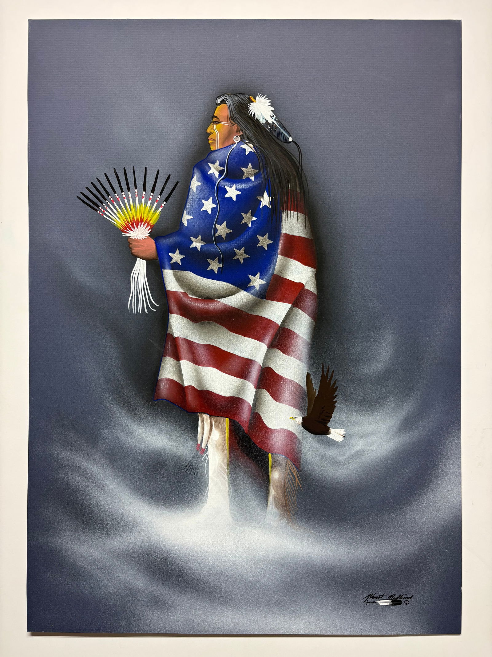 Robert Redbird Kiowa Title spirit of the USA original painting signed.. (1 of 4)