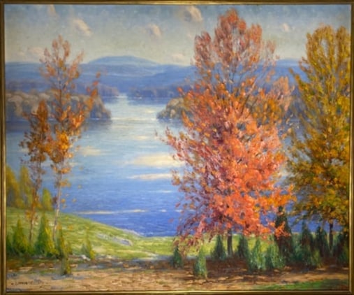 Gustave Adolph Wiegand 1870-1957 Signed Oil Painting Lake Sunapee Rhode Island Newcomb Macklin Frame (1 of 7)