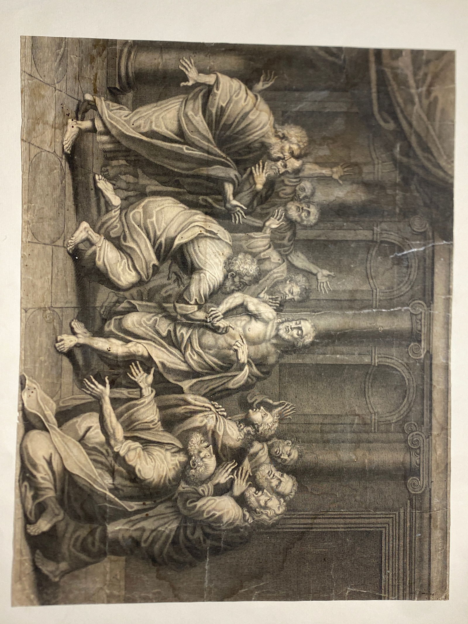 Old Masters Print engraving Flemish school Artist Unknown Writing on back: Old Masters Print engraving Flemish school Artist Unknown Writing on back..The paper with the writing on the back has a date of 1707.. this paper was used to mount the engraving during a repair.. —1