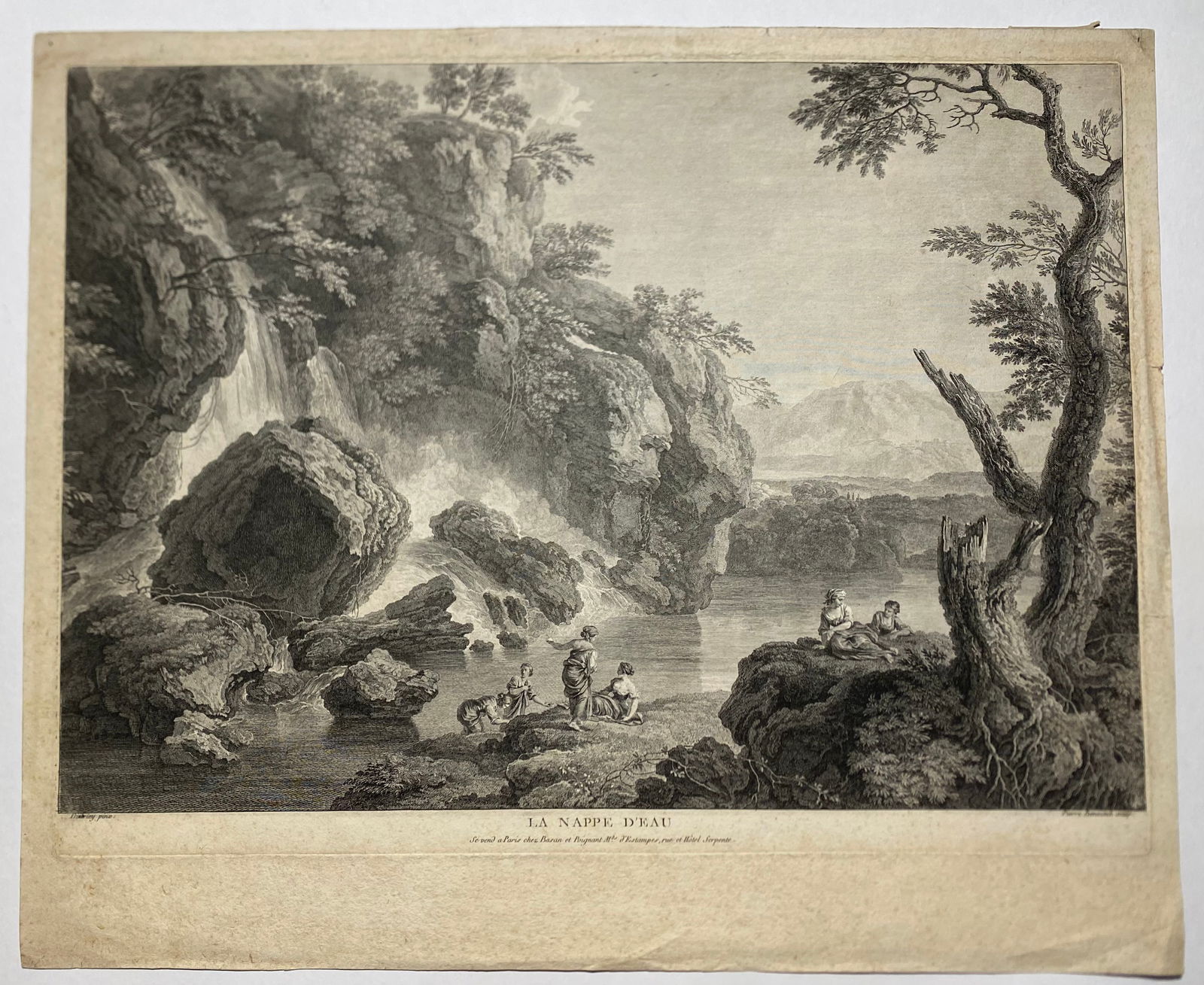 antique engraving titled La Nappe d'Eau by Peter Benazech, after 1752 painting by Dietrich (1 of 5)