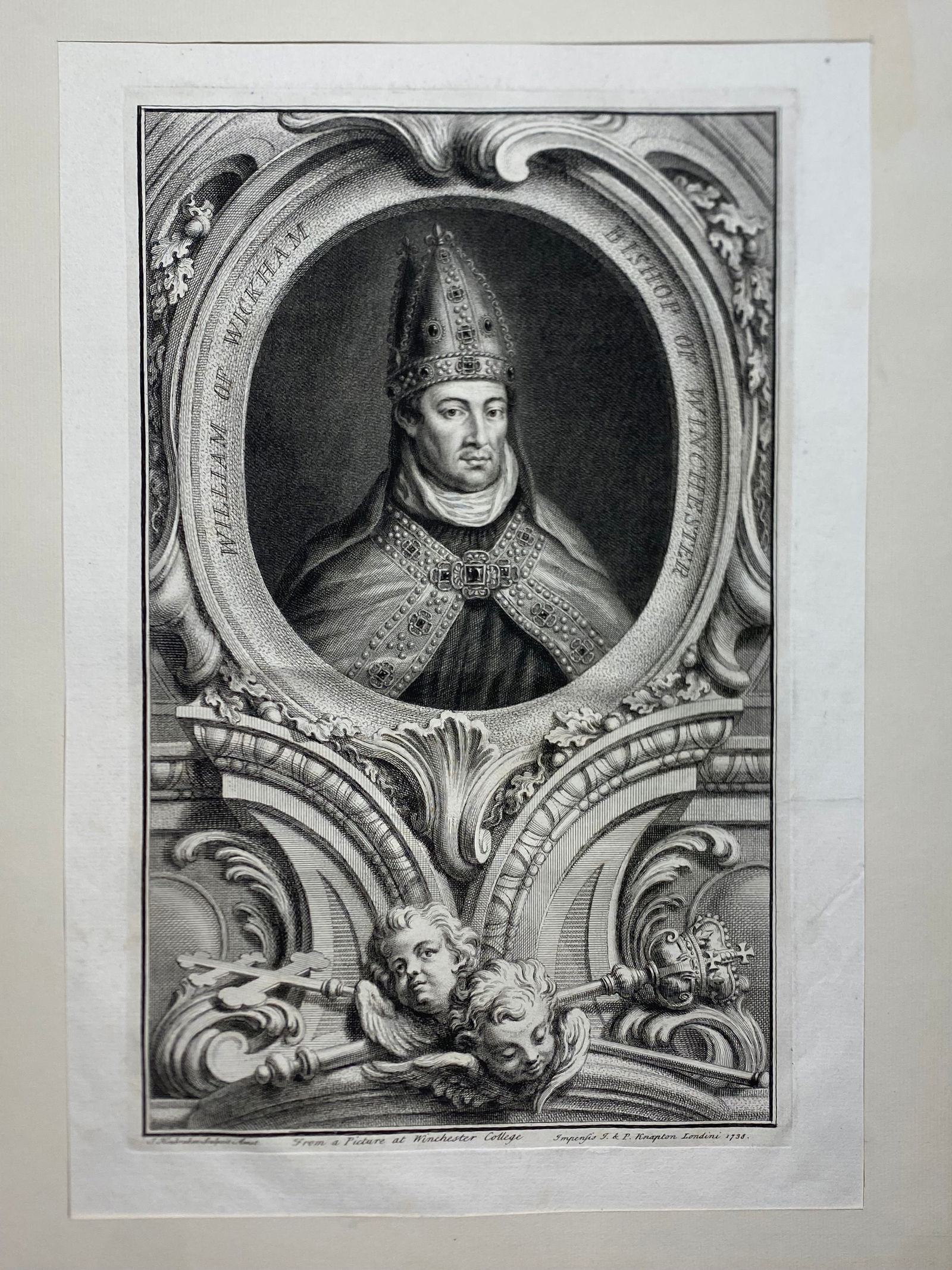 William Wykeham by Jacobus Houbraken, published by John & Paul Knapton engraving, published 1738: William Wykehamby Jacobus Houbraken, published by John & Paul Knaptonengraving, published 173814 7/8 in. x 9 3/8 in. (378 mm x 237 mm) plate size; 17 3/4 in. x 11 1/2 in. (452 mm x 293 mm) paper size�
