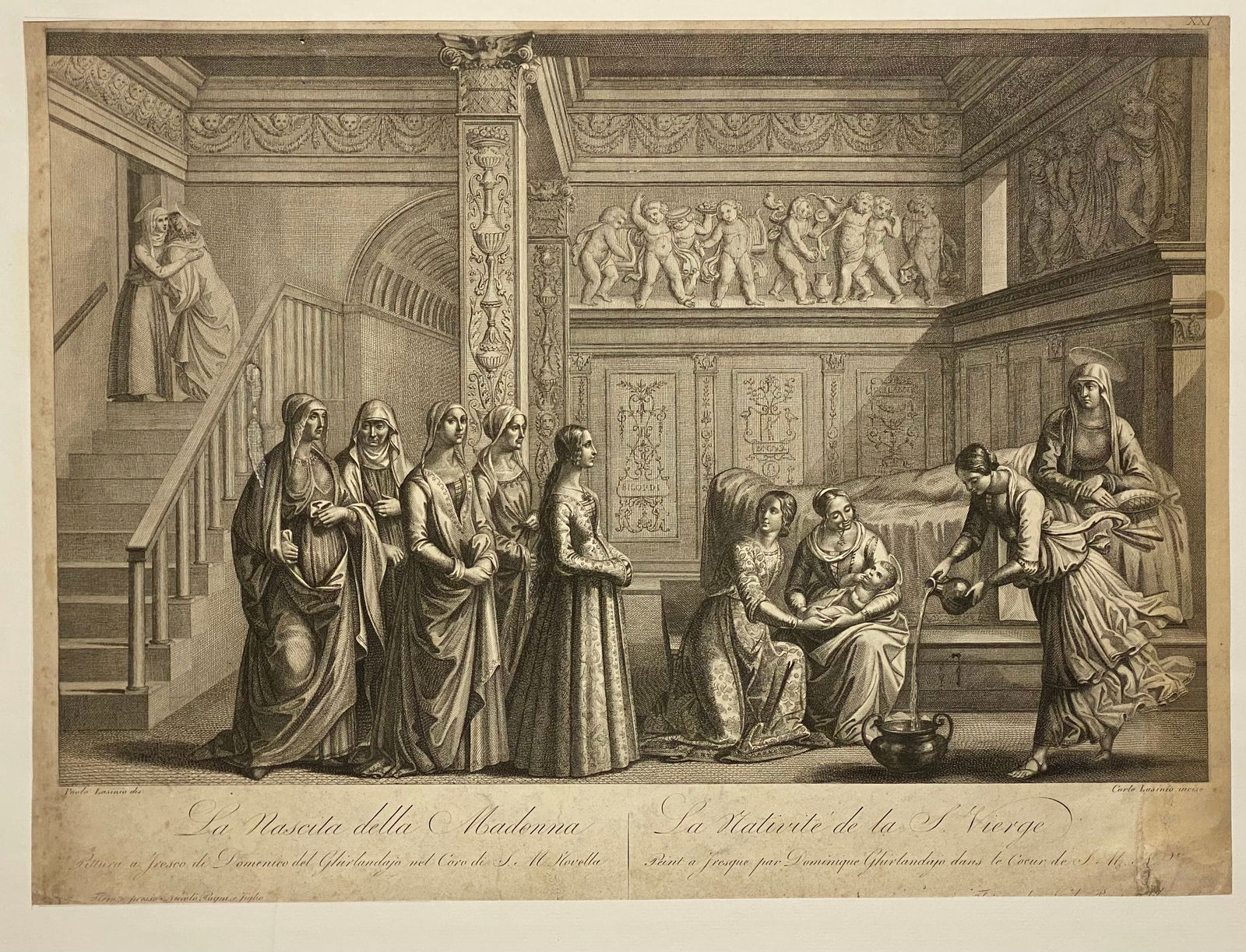Birth of the Virgin Conte Carlo Lasinio, Italian Treviao Domenico Ghirlandaio Engraving: Conte Carlo Lasinio, Italian (Treviso 1759 - 1838 Pisa)After Domenico Ghirlandaio, Italian (Florence, Italy 1449 - 1494 Florence, Italy)TitleThe Birth of the VirginSize is 13 1/8” x 17