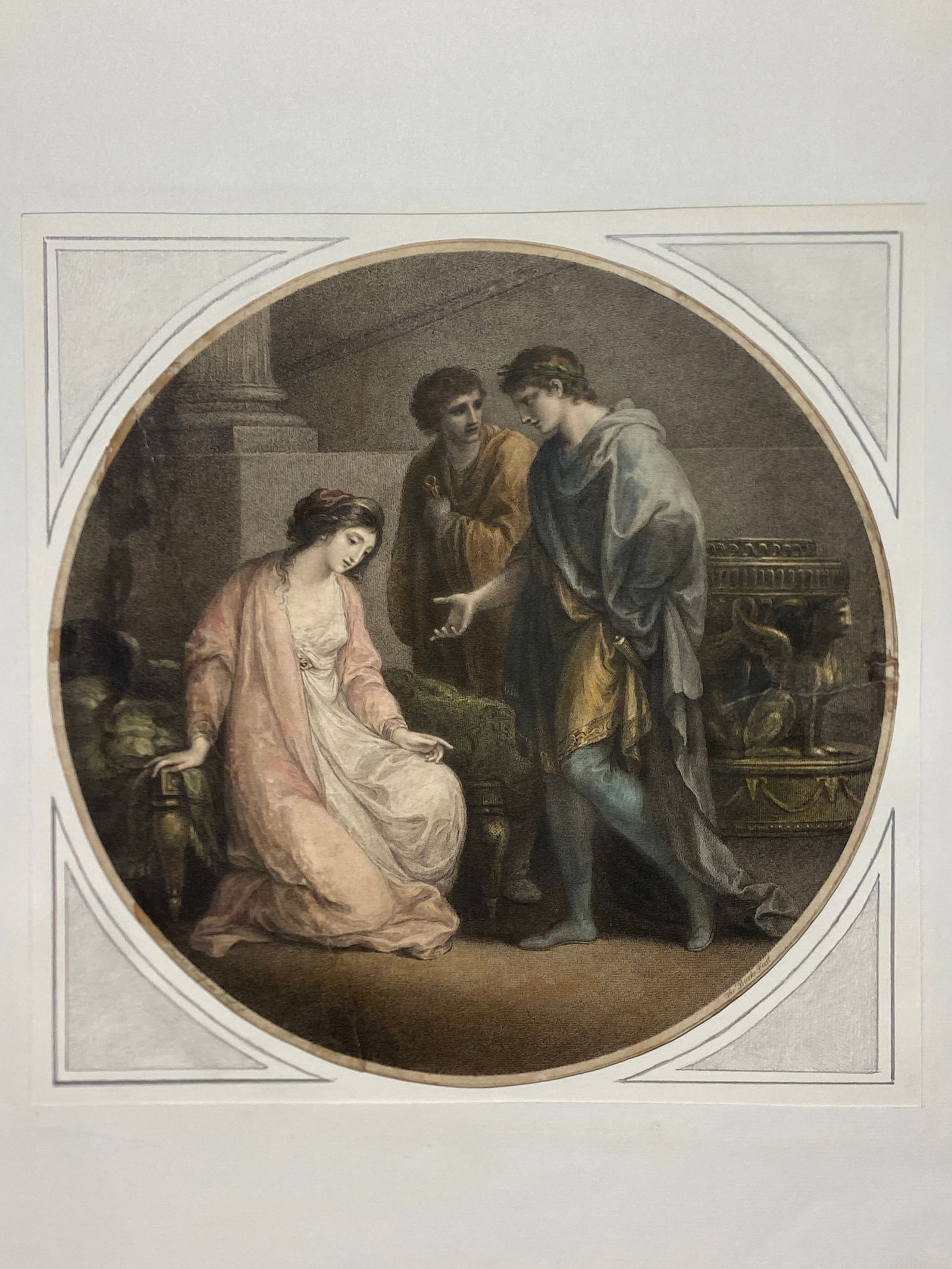 Thomas Burke, 1749 - 1815, After Angelica Kaufmann, Cleopatra throwing herself at the feet of August: Thomas Burke, 1749 - 1815, After Angelica Kaufmann, Cleopatra throwing herself at the feet of Augustus after the death of Marc Anthony..Size is aprox 11 1/2” x 11 1/2”—-Old Masters Print