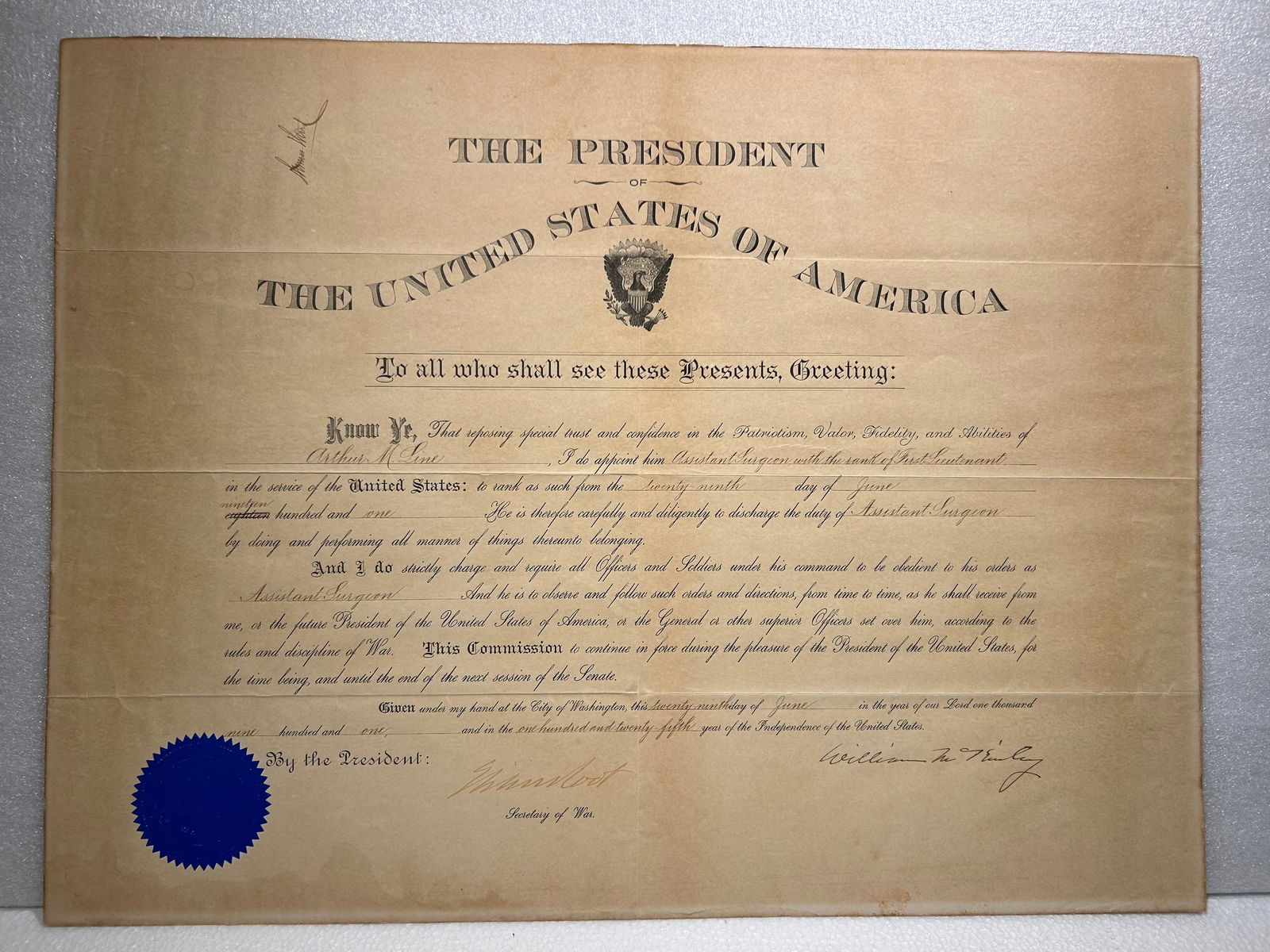 William Mckinley Signed Document (1 of 2)