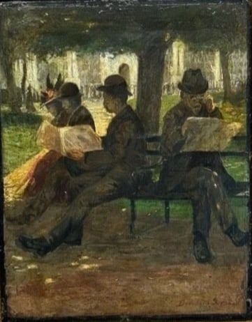 Bernhard Gutmann 1869-1936 New York Impressionist Oil Painting Park Scene Rare: Bernhard Gutmann 1869-1936 New York Impressionist Oil Painting Park Scene RareOil on board 11” x 14”Excellent condition.Definitely one of his best paintings..Admired by critics during his