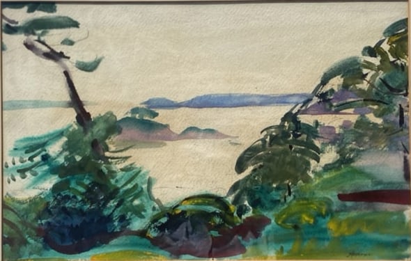 Charles Sydney Hopkinson 1869-1962 Massachusetts Watercolor Painting Manchester: Charles Sydney Hopkinson 1869-1962 Massachusetts Watercolor Painting ManchesterDana’s Island Manchester Mass circa 1930sSize is 11 1/4” x 17 1/2” to the mat..Total frame size is 17&rdquo