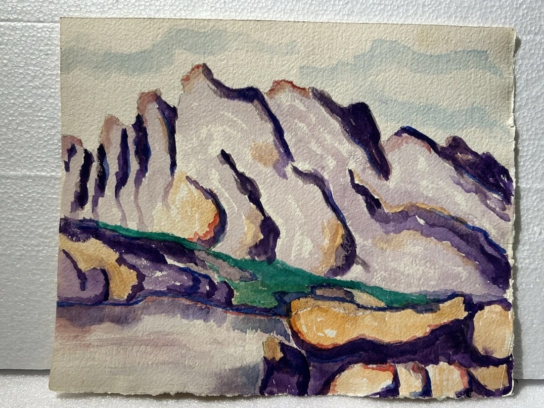 Vintage Modernist Purple Mountains Watercolor Painting Beautiful Mystery Artist: Vintage Modernist Purple Mountains Watercolor Painting Beautiful Mystery Artist..Size is 10” x 12”..Good condition