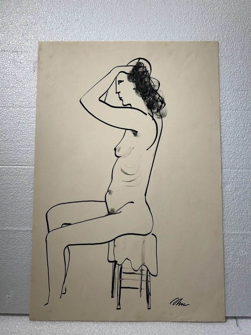 Harold Cohn Modernist Female Figure Mid Century Ink Wash Drawing: Harold Cohn Modernist Mid Century Ink Wash DrawingSize is 12” x 19”Ink on paper.Condition: See pics
