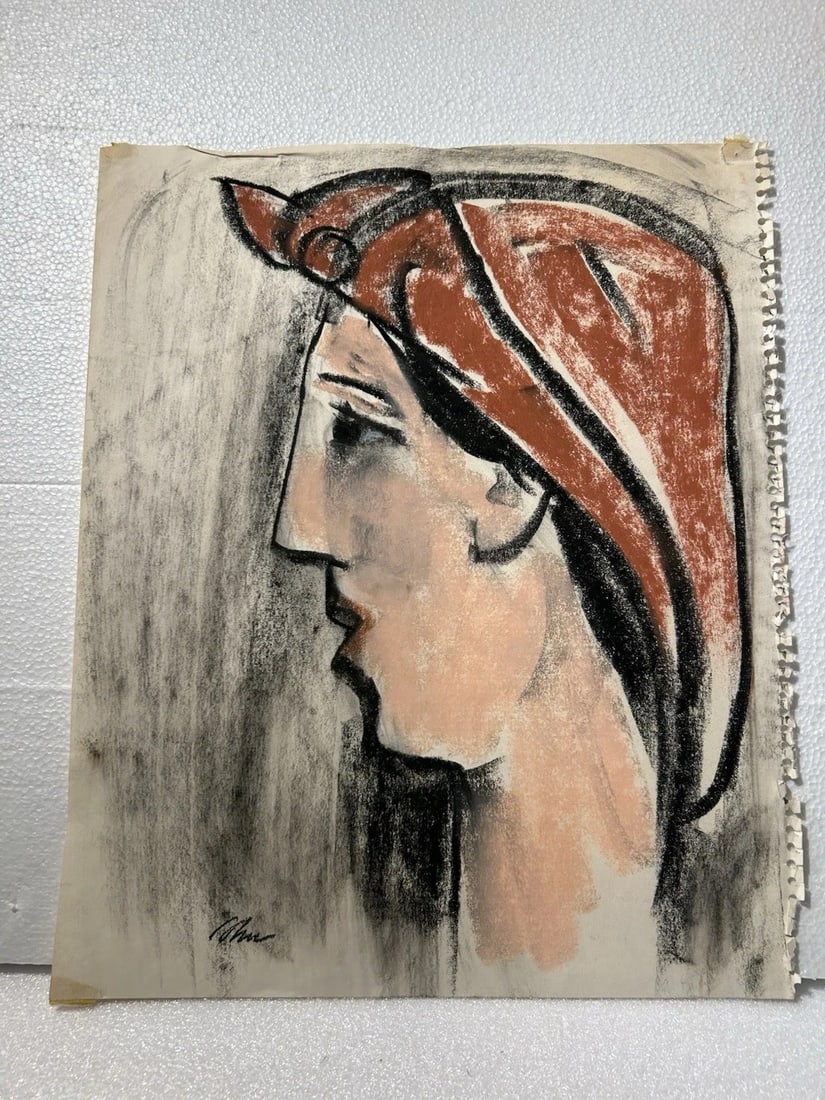 Harold Cohn 1908-1982 Modernist Mid Century Watercolor Portrait Painting: Harold Cohn Modernist Mid CenturySize is 14” x 17”Mixed media on paper.Condition: See picsHarold Cohn was born in 1908 in Detroit, MI, and also lived in Island Hts, New Jersey. Cohn worked