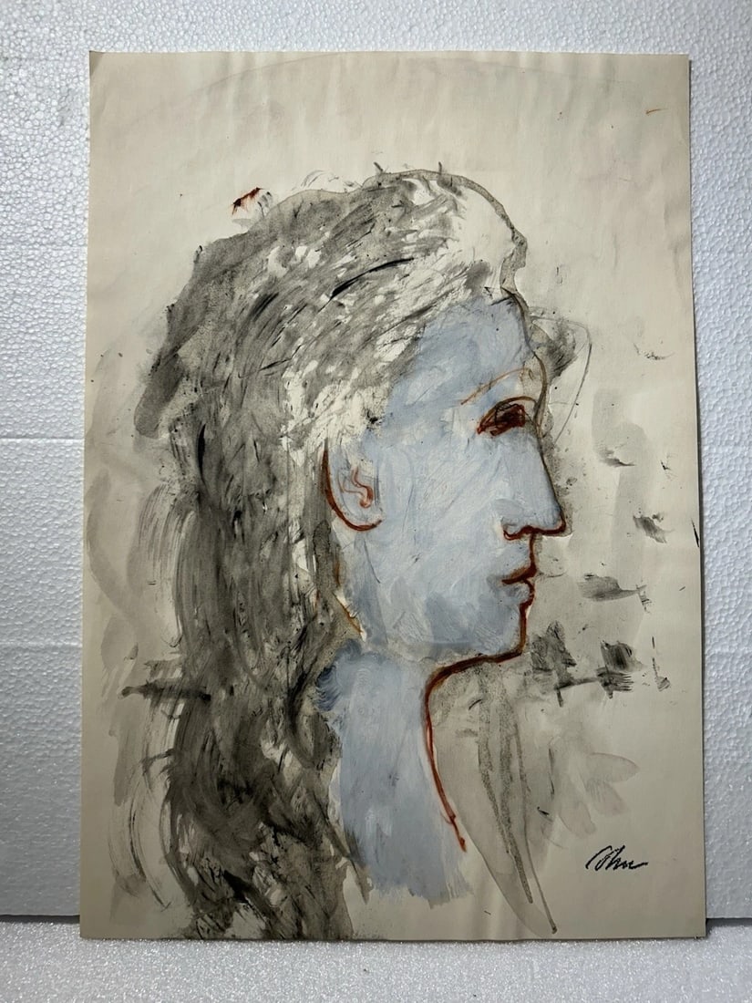 Harold Cohn 1908-1982 Modernist Mid Century Mixed Media Portrait Painting: Harold Cohn Modernist Mid CenturySize is 12” x 17”Mixed media on paper.Condition: See picsHarold Cohn was born in 1908 in Detroit, MI, and also lived in Island Hts, New Jersey. Cohn worked