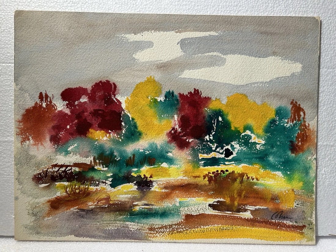 Harold Cohn 1908-1982 Modernist Mid Century Mixed Media Landscape Painting: Harold Cohn Modernist Mid CenturySize is 12” x 16”Mixed media on paper.Condition: See picsHarold Cohn was born in 1908 in Detroit, MI, and also lived in Island Hts, New Jersey. Cohn worked