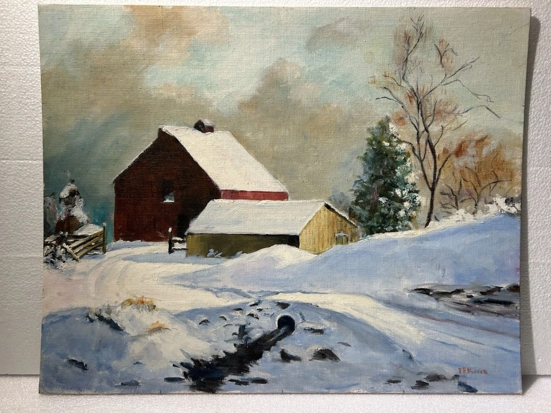 Paul Beaden Hudder 1897-1991 Oil Painting Snowy Landscape With Barn Signed: Paul Beaden Hudder 1897-1991Oil on canvas board.Size is 16” x 20”Excellent condition..Paul Beaden Hudder 1897-1991A Native of Gloucester, Massachusetts., he was born July 5, 1897, and was