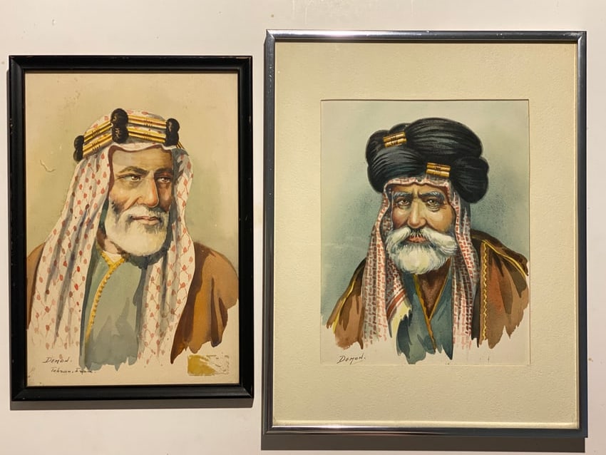 2 portrait watercolors signed Demon Tehran Iran: 2 portrait watercolors signed Demon.Each aprox 8” x 10”..