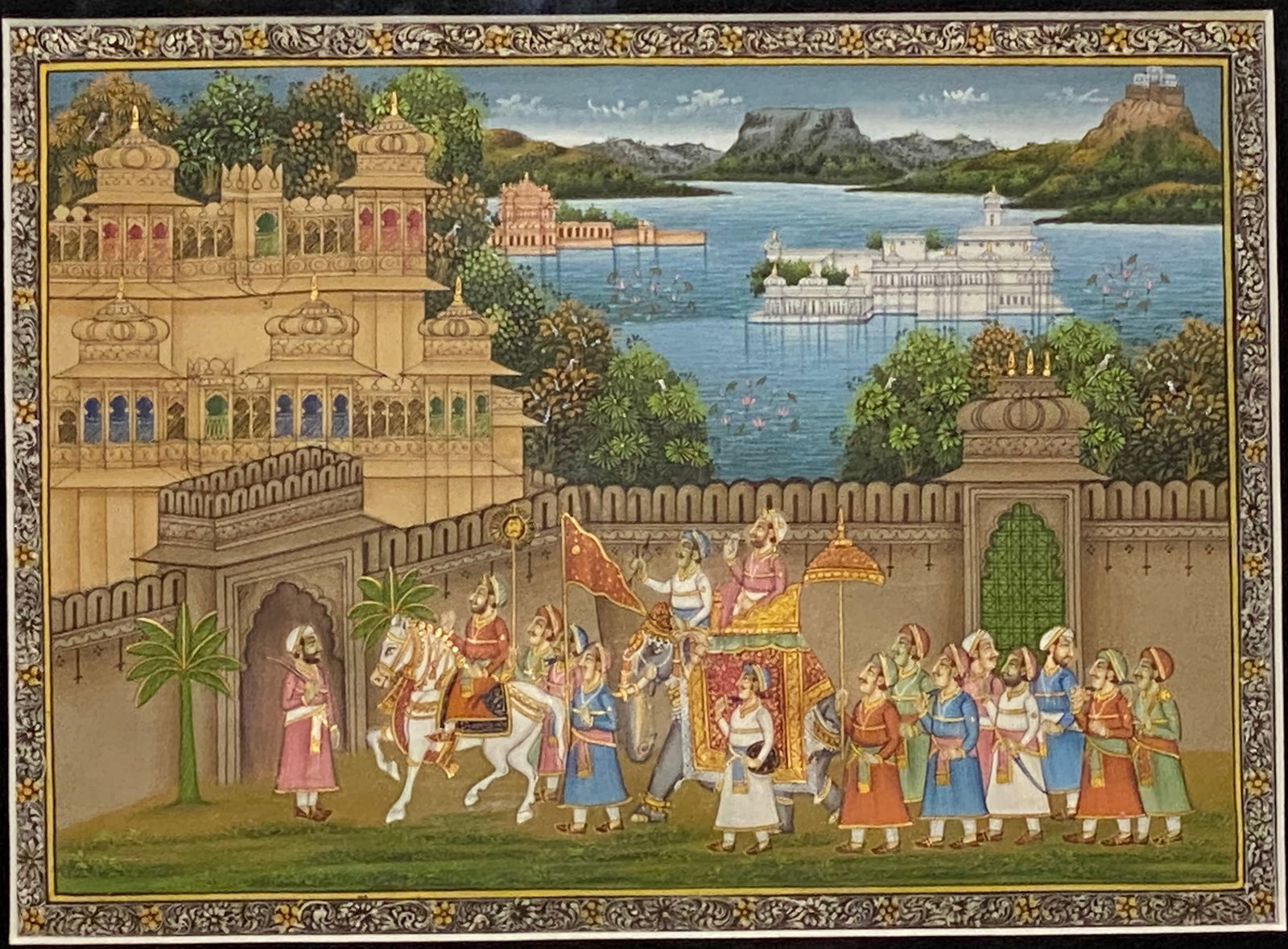 Mughal Indian miniature painting highly detailed: Mughal Indian miniature painting highly detailed ..5 3/4” x 8”..12” x 14”.