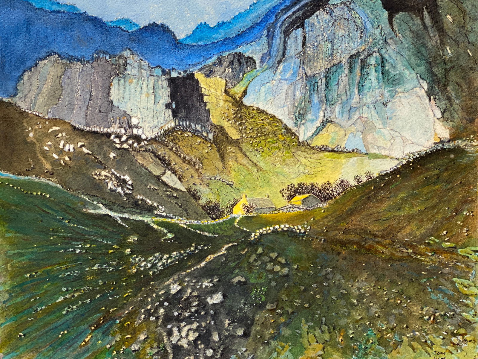 Landscape watercolor by John Kerr signed: Landscape watercolor by John Kerr.Size is 8 1/2” x 10 1/2”..