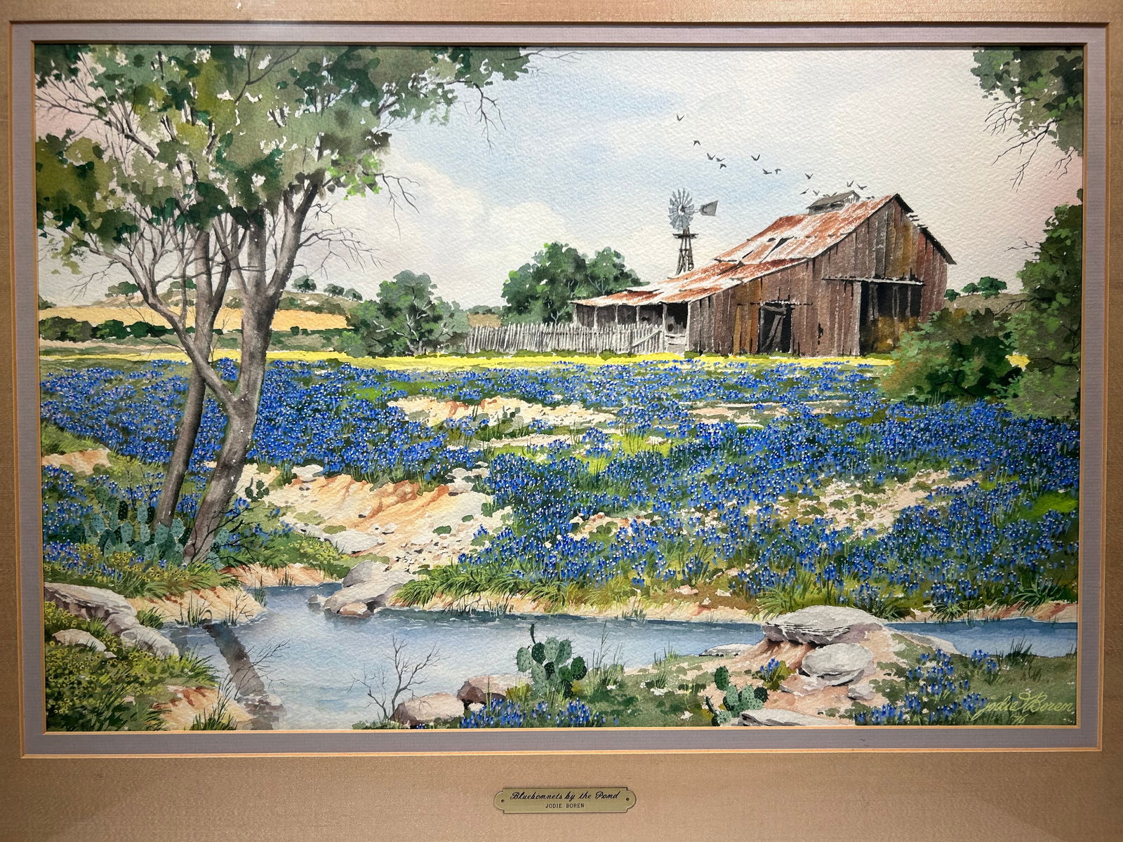 Jodie Boren Texas Oil painting titled Bluebonnets by the Pond (1 of 6)
