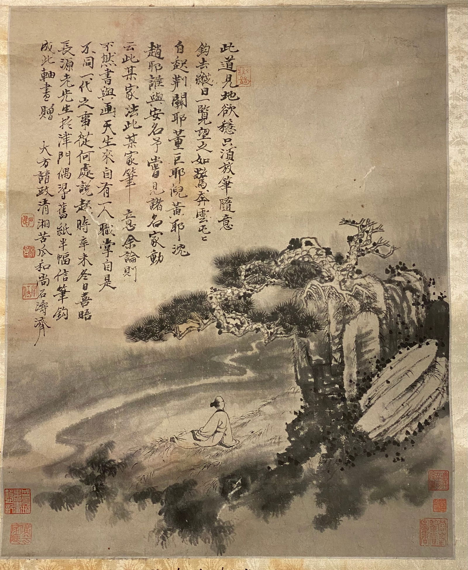 Tao Shi 1642-1707 AKA Shi Tao Scroll Painting Landscape with Calligraphy (1 of 19)