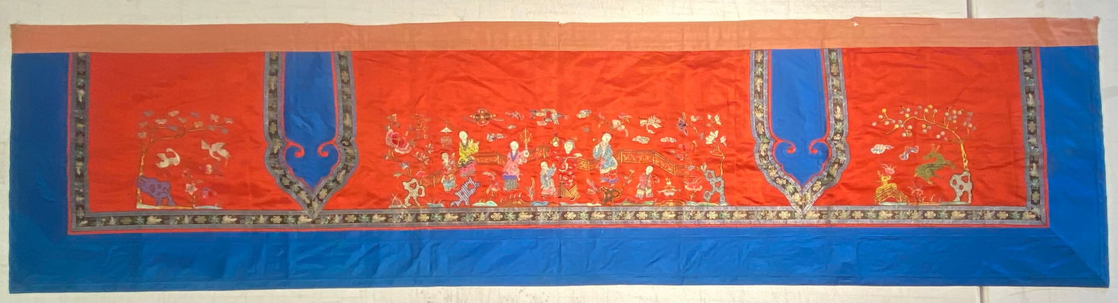 A Chinese 19th Century red with figures Embroidered Silk Panel (1 of 13)