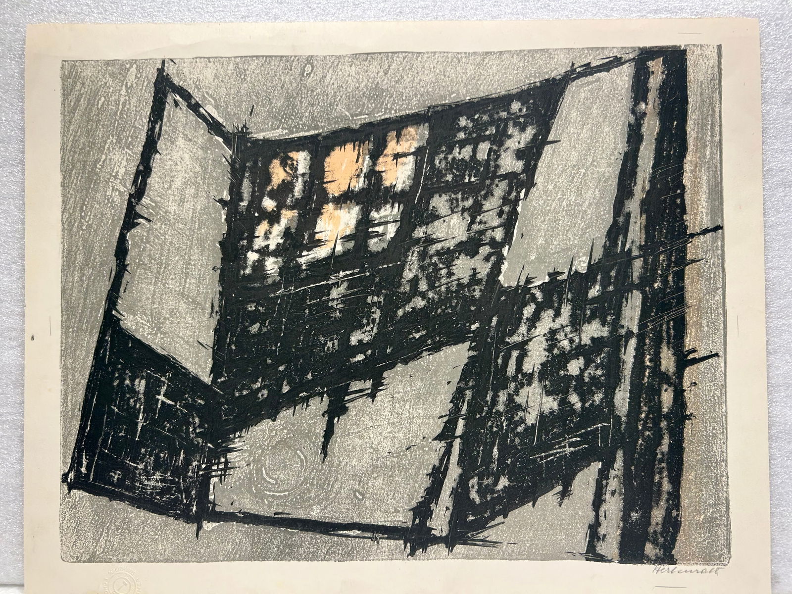 Mid Century Absract Lithograph Signed: Mid Century Absract Lithograph Signed..10" x 13"