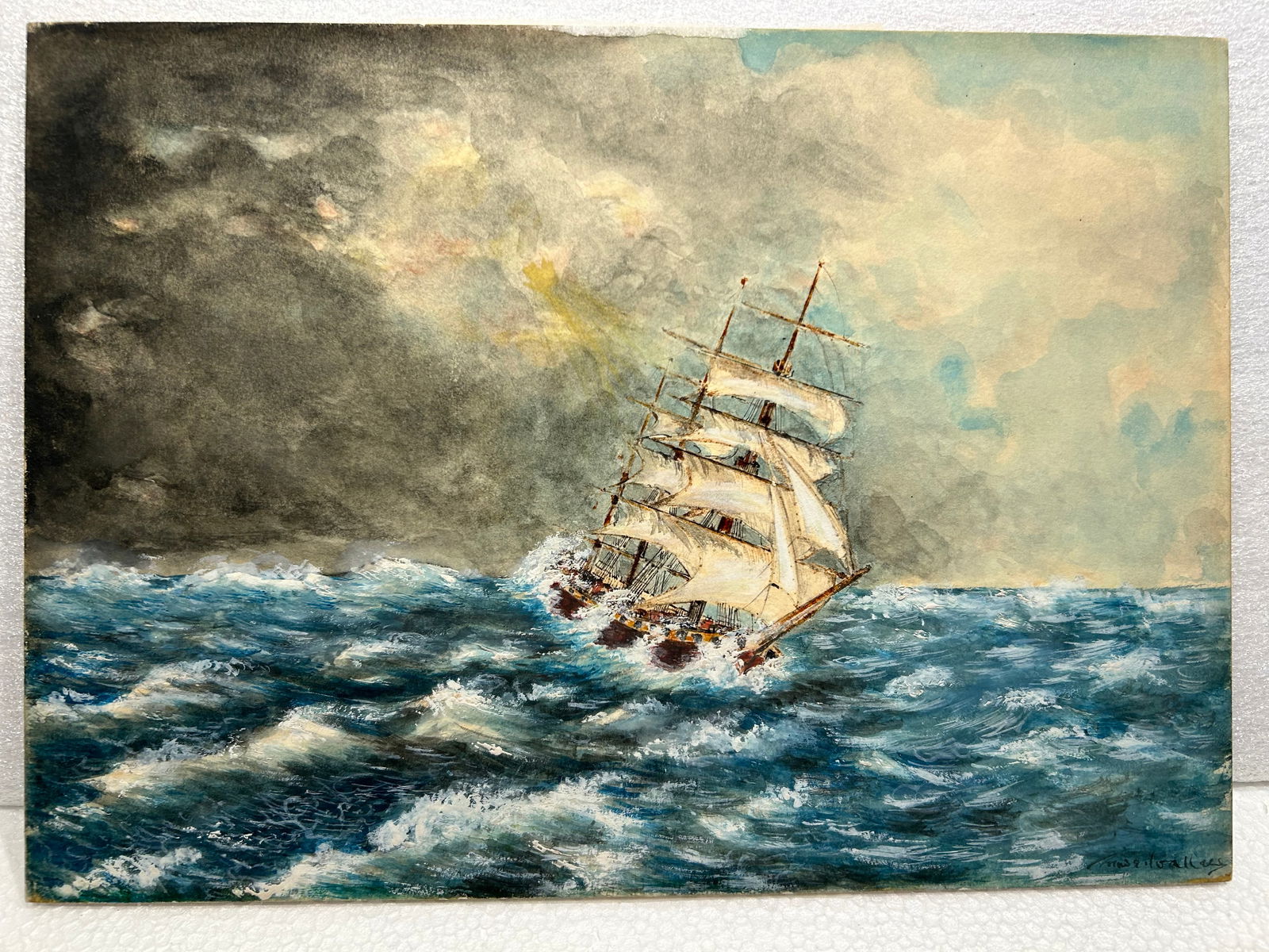 Antique Mixed Media Clipper ship painting Signed (1 of 3)