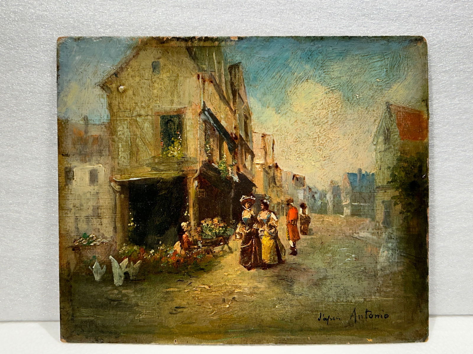 antique Italian Oil Painting Signed ???? Antonio City Scene: antique Italian Oil Painting Signed ???? Antonio.. Size is 8 1/2" x 10 1/2"..