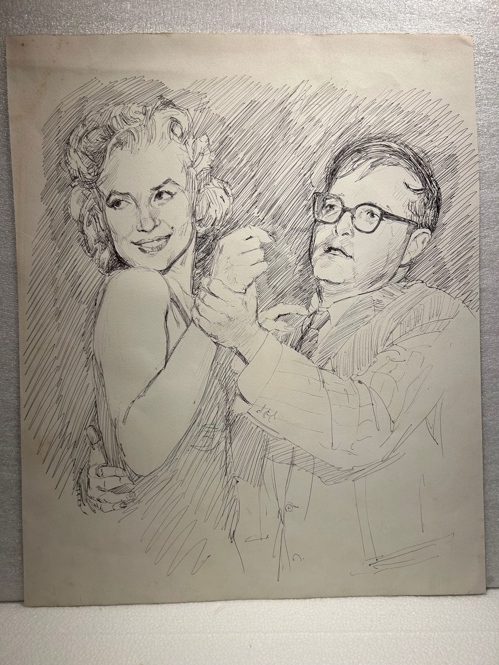 Original Ink Drawing of Marilyn Monroe and Truman Capote: Original Ink Drawing of Marilyn Monroe and Truman Capote,,Size is 16" x 20"..