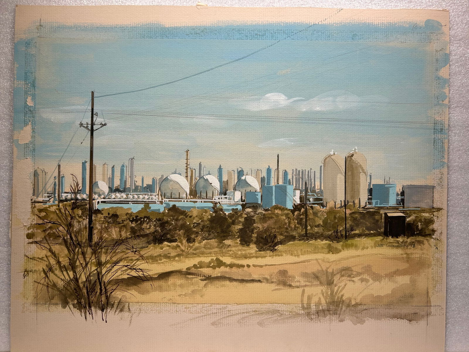 Mid Century industrial plant gouache painting (1 of 1)