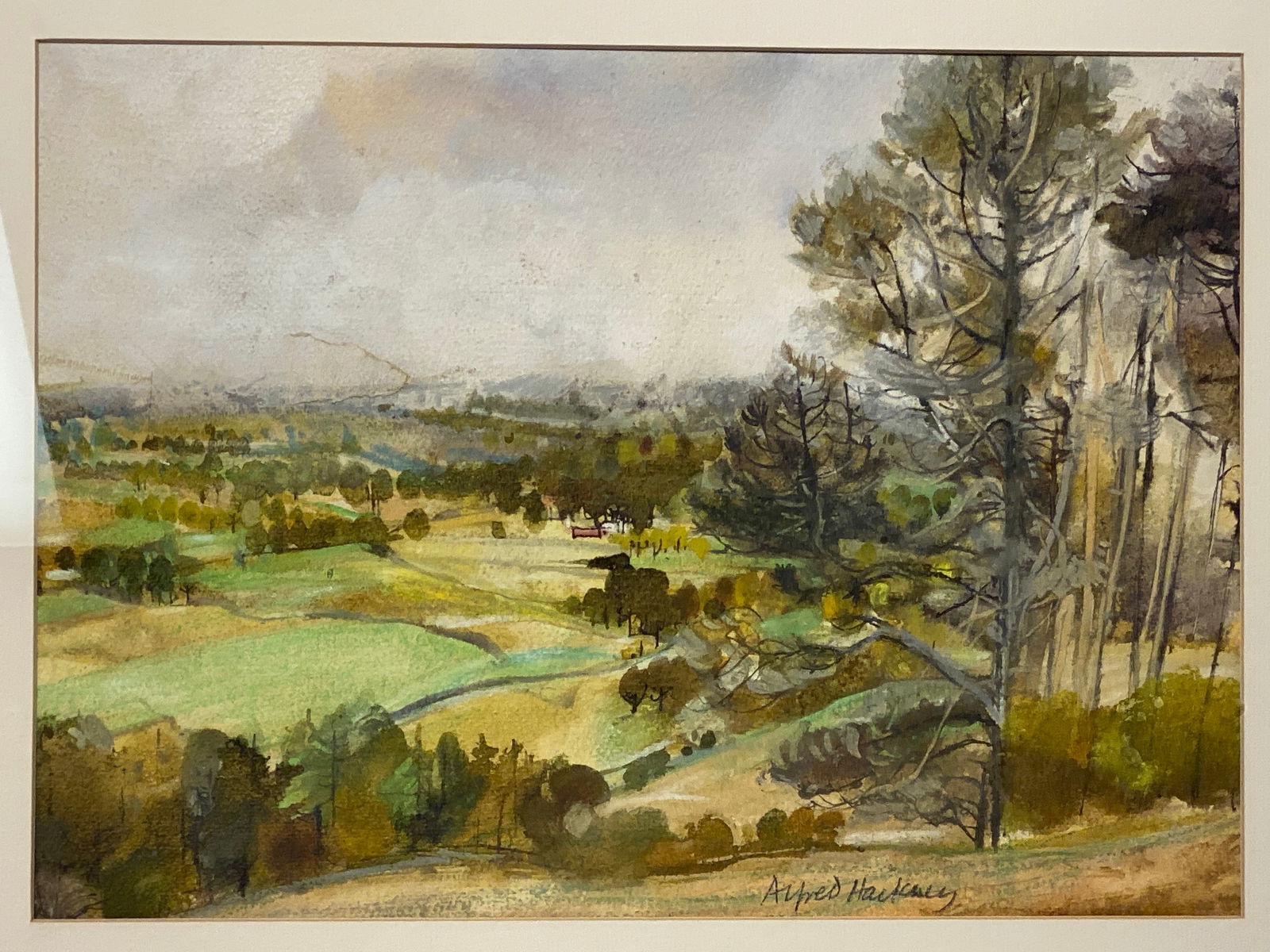 Landscape Watercolor signed Alfred ???? 1975 Royal Watercolor Society: Landscape Watercolor signed Alfred ???? 1975 Royal Watercolor Society ..Image 11 1/4” x 15 1/2”..Has some repair.. see pics..Not sure of the artist?