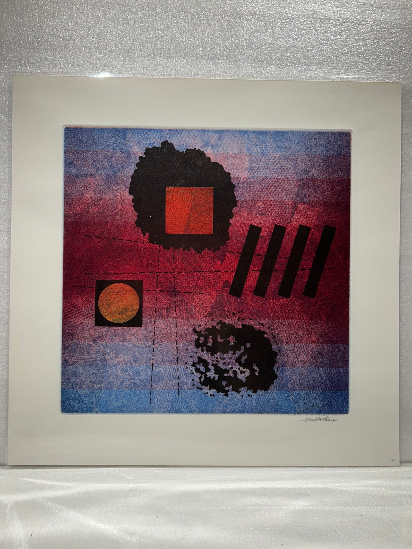 JAY J MCVICKER (1911-2004)- Modern Abstract ETCHING Signed: JAY J MCVICKER (1911-2004)- Modern Abstract ETCHING Signed..12" x 12"..total with margins 16” x 16 1/2”..