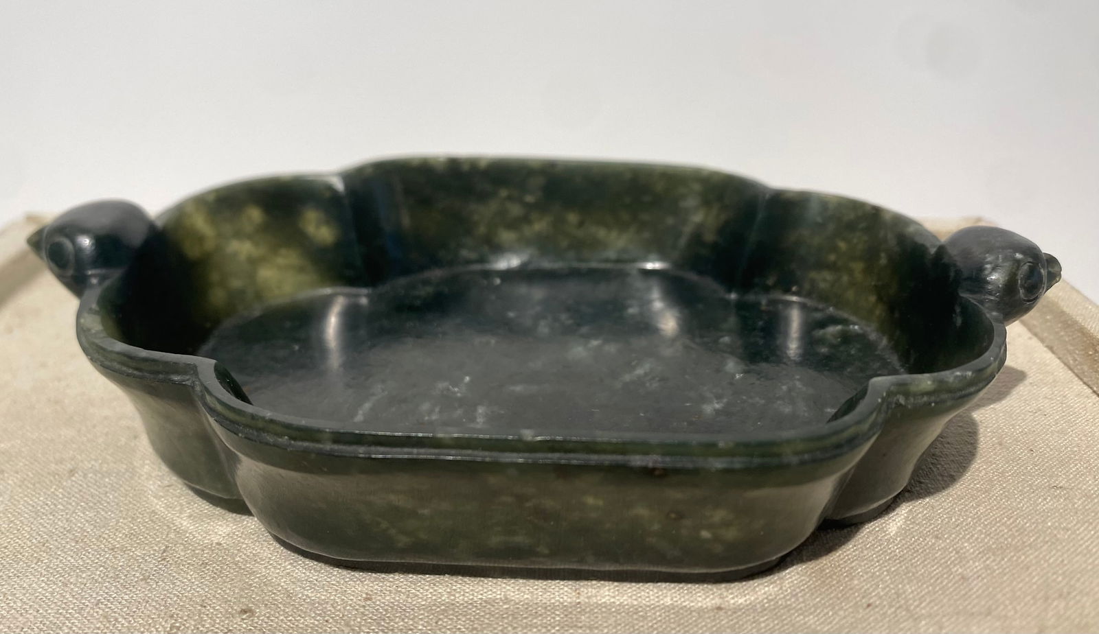 Antique Spinach green jade Brush washer with bird head handles (1 of 17)