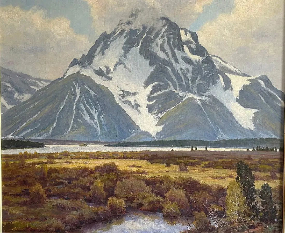 Chris Burgeson (20th Century) Oil painting Landscape with Mountains: Chris Burgeson (20th Century) Oil painting Landscape with Mountains ..25” x 30”..Signed lower right.