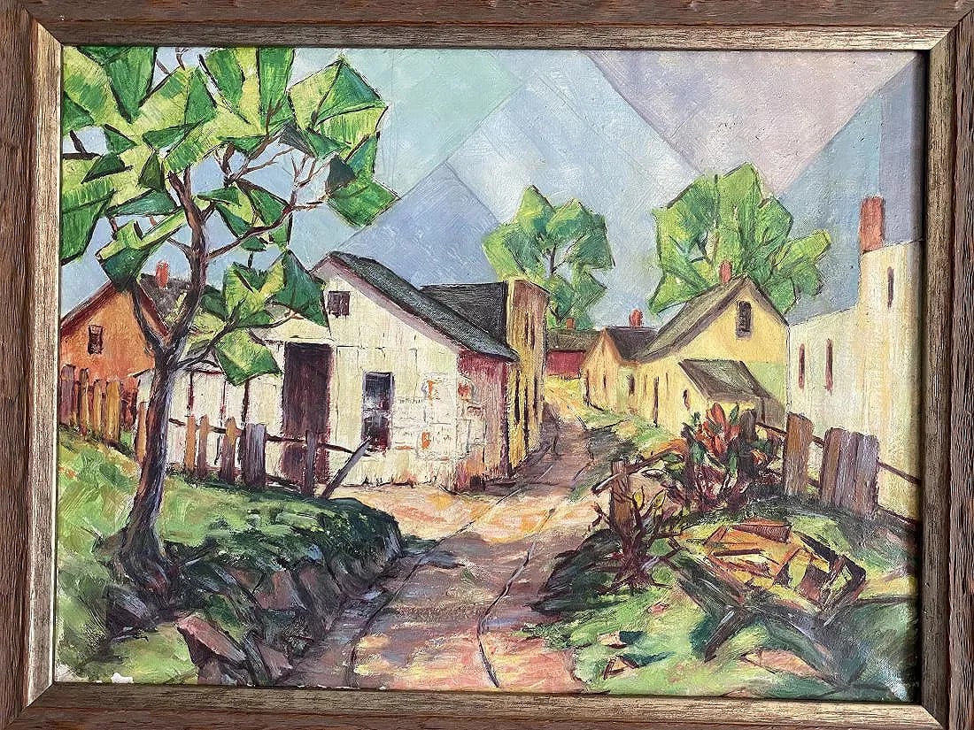 Cezanne Style Cubist Painting Mystery Artist Early 20th Century Very Cool Rare: Cezanne Style Cubist Painting Mystery Artist Early 20th Century Very Cool RareCanvas size is 18” x 24”..With frame 22” x 28”Has one small spot missing paint lowers left..A