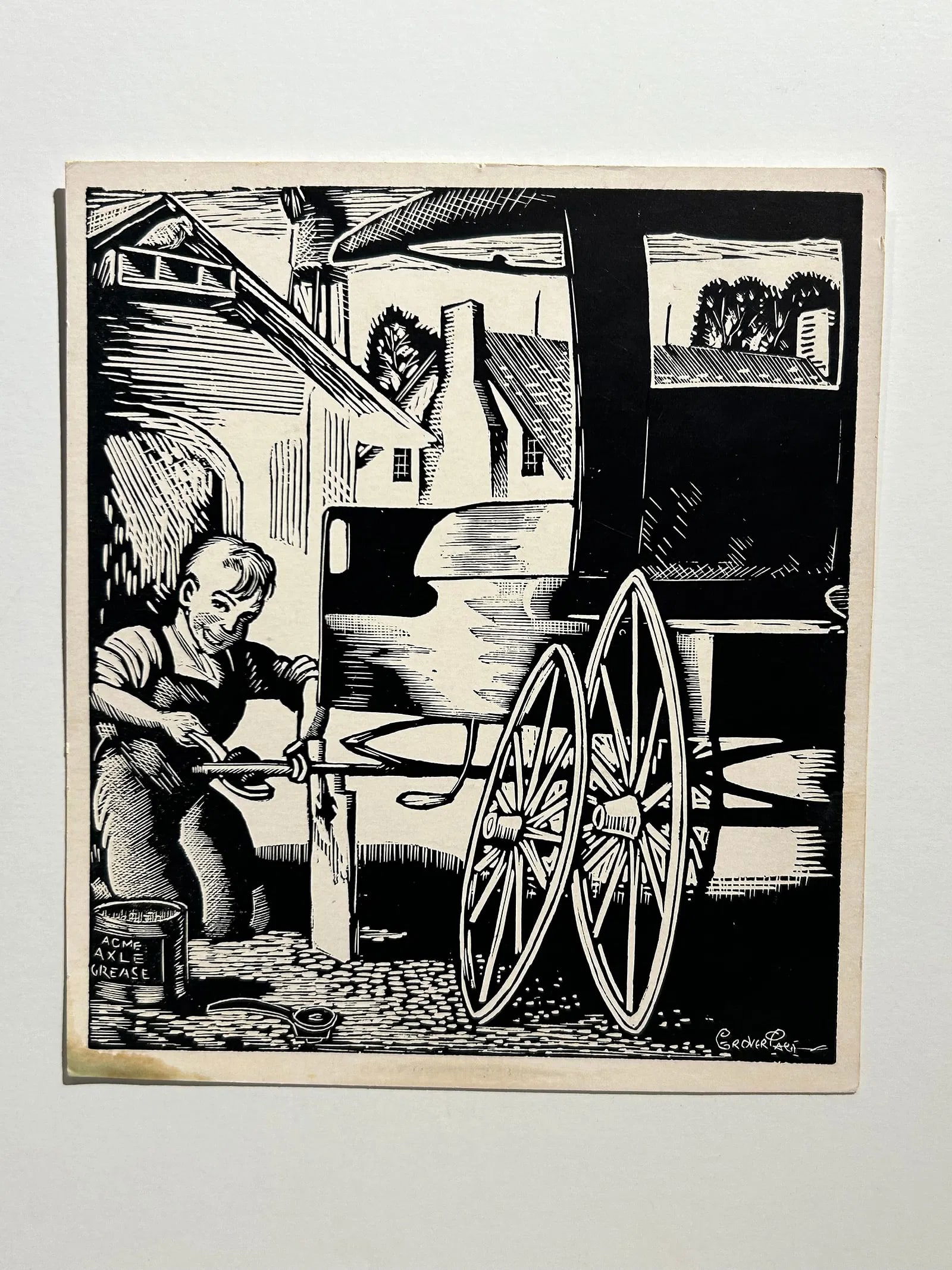 Grover Page woodblock print circa 1938: Grover Page woodblock print circa 1938..Image size 6” x 7”.Excellent condition.Combined shipping